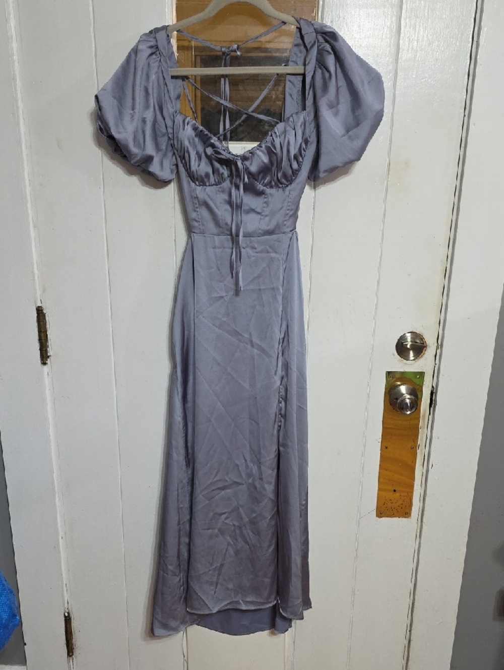 NWT Cider‎ Womens Formal Dress "Sky Blue" Peasant Bust Strappy Bubble Sleeves XL